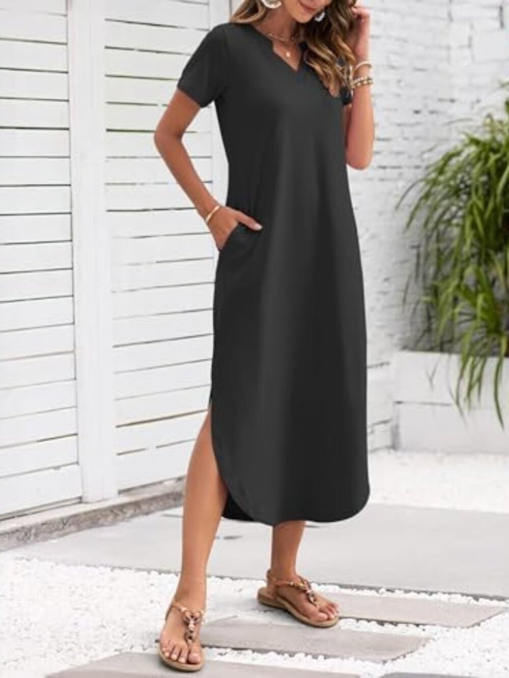 🆕 Women's Summer Maxi Dress Short Sleeves Casual V Neck Sundress Loose Fit